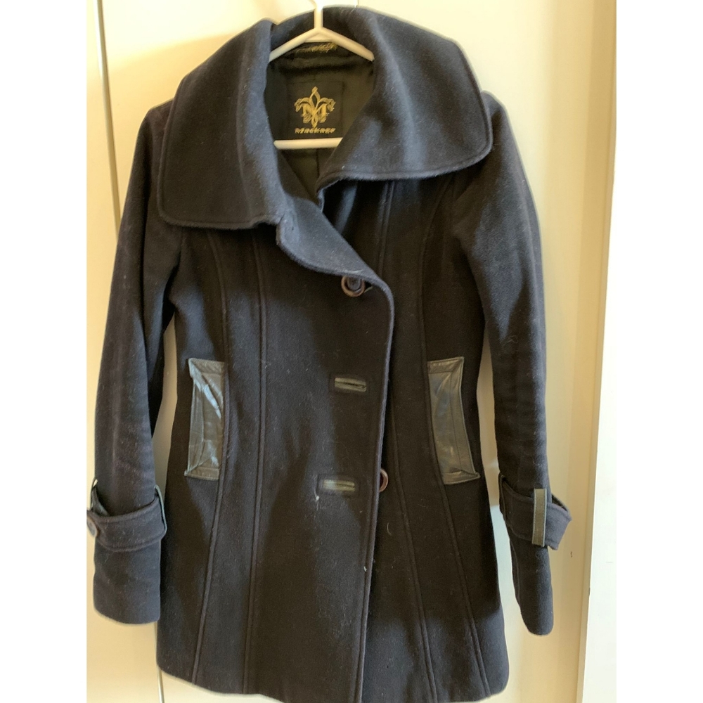 Mackage Wool Coat with Leather Detailing